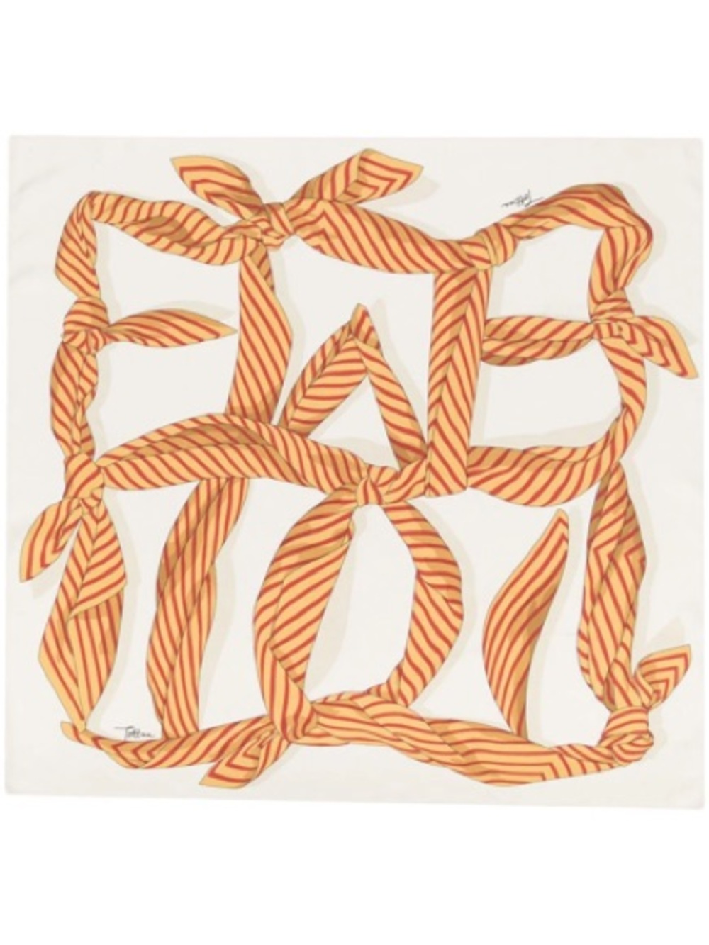Toteme Orange and Cream Striped Knot Silk Scarf
